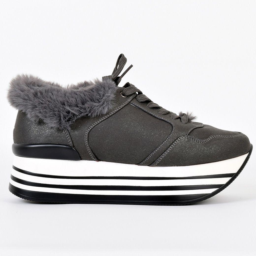 Zapatilla con Pelo Gris-2