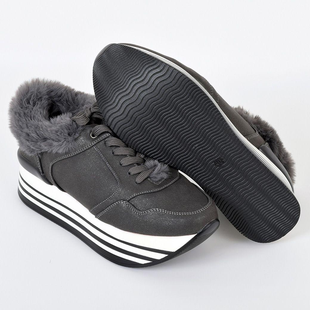 Zapatilla con Pelo Gris-3