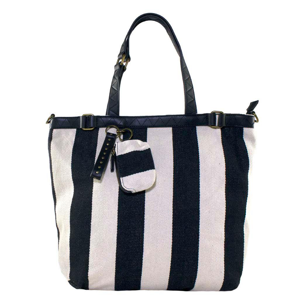 Cartera Tela Rayada Negro-0