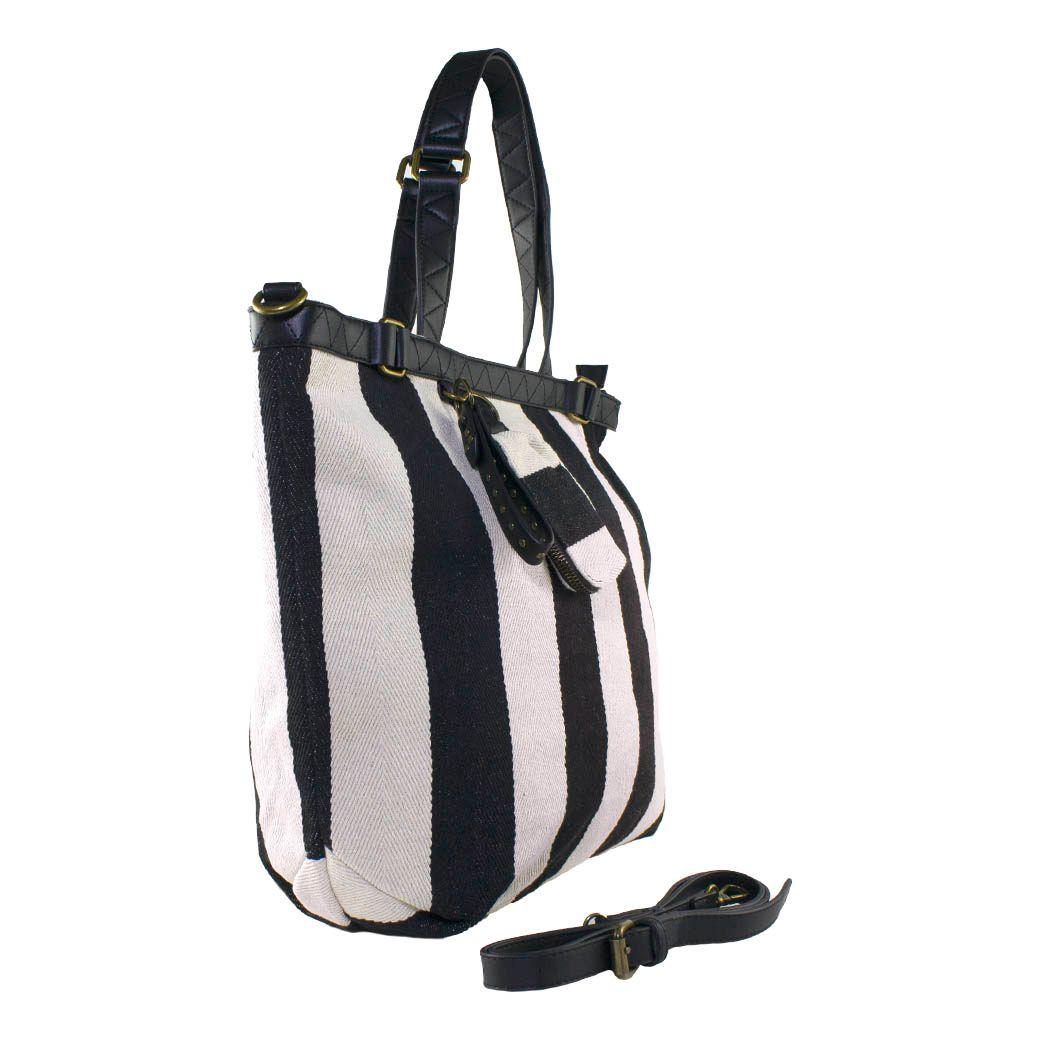 Cartera Tela Rayada Negro-1