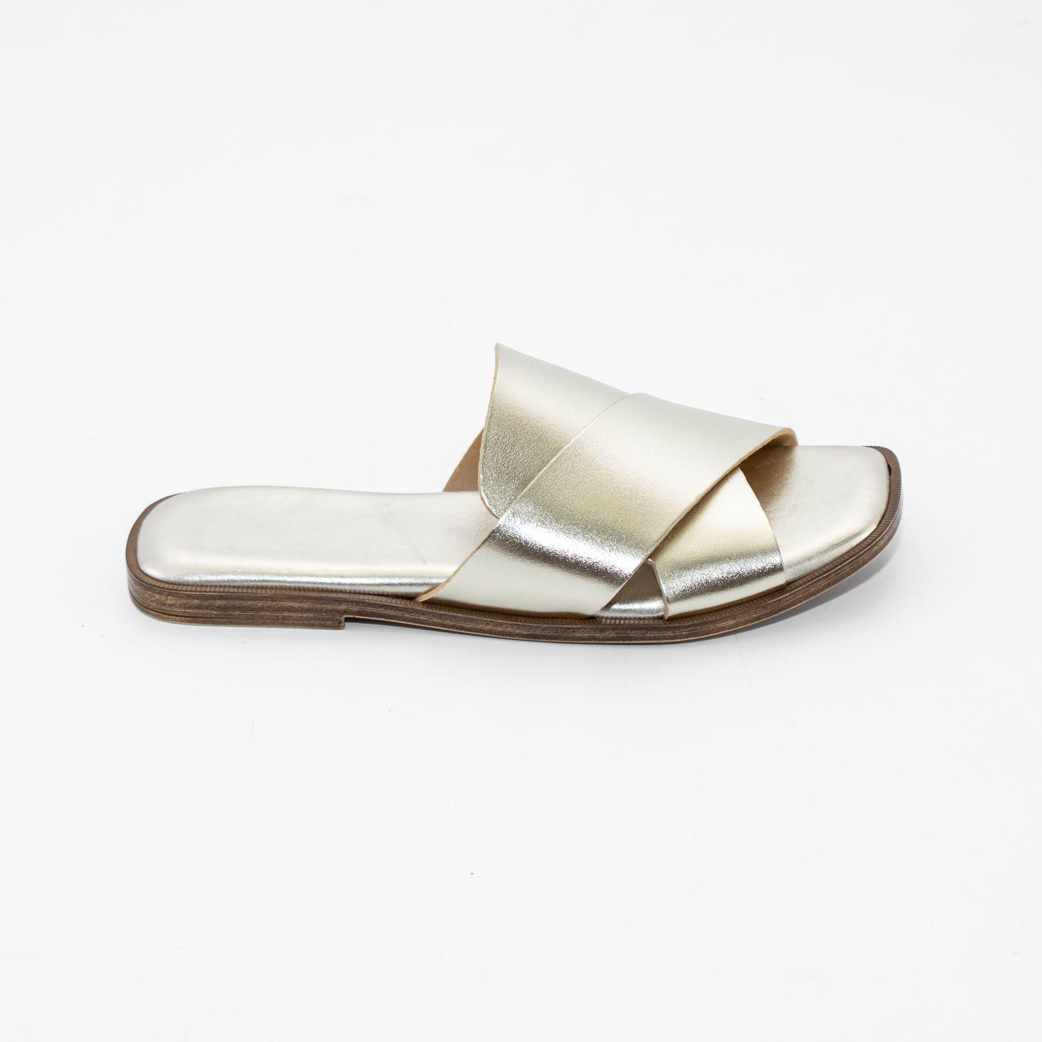 Sandalia Cuero Baja Cruz Metal Oro Mailea-0