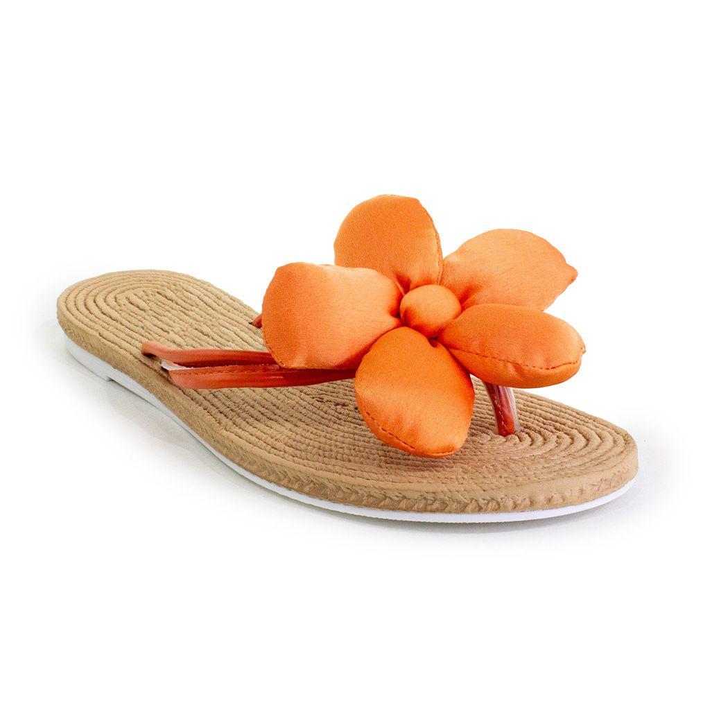 Sandalia con flor acolchado Naranjo-1