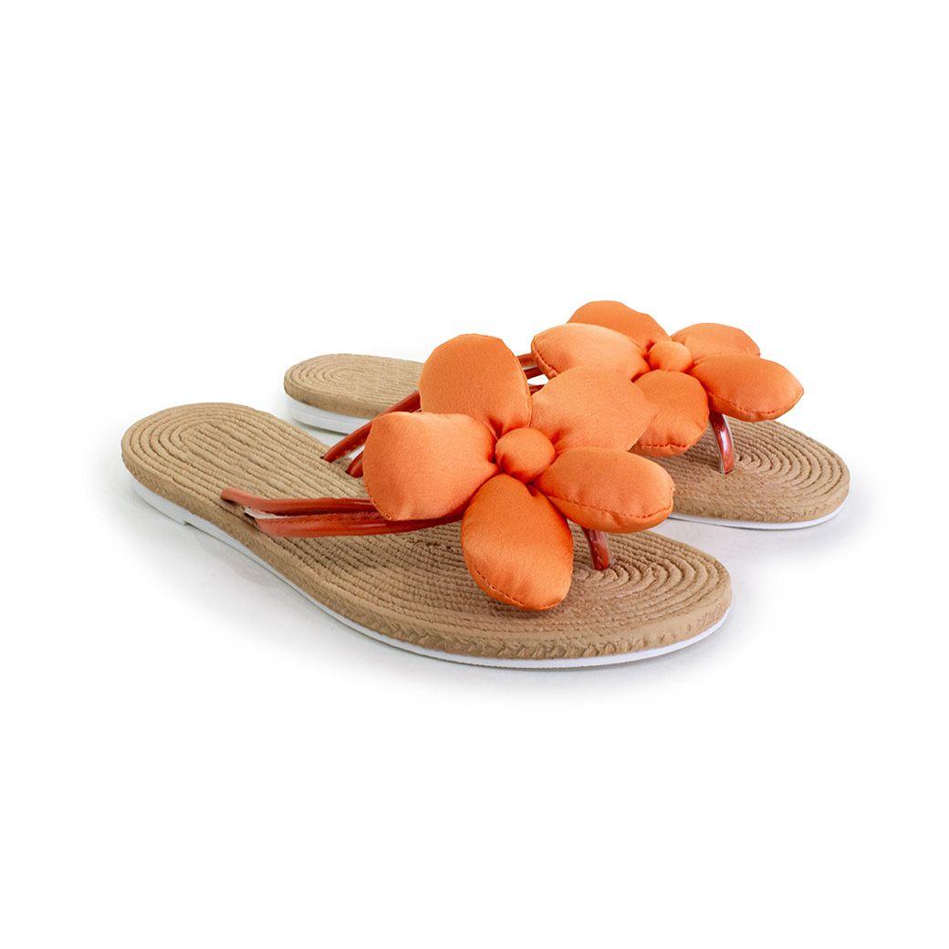 Sandalia con flor acolchado Naranjo-2