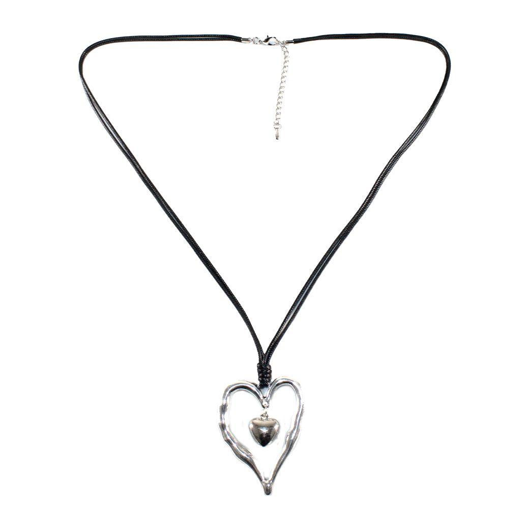 Collar Metal Doble Corazon Negro-0
