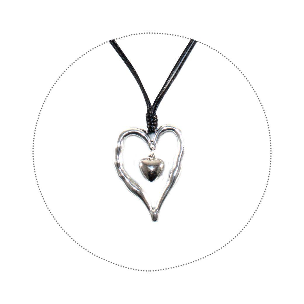 Collar Metal Doble Corazon Negro-2