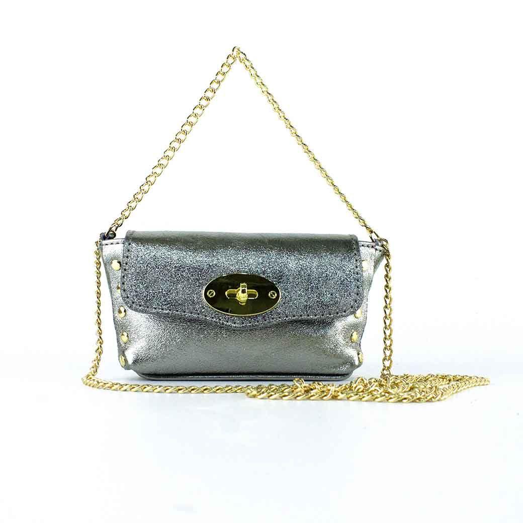 Cartera de Cuero Chica Metalizado 772 Mujer Plateado Mailea-0