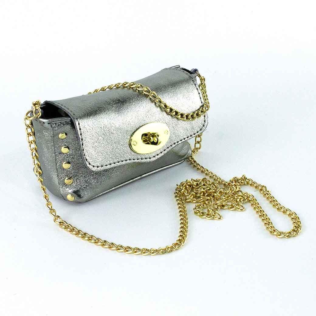 Cartera de Cuero Chica Metalizado 772 Mujer Plateado Mailea-1