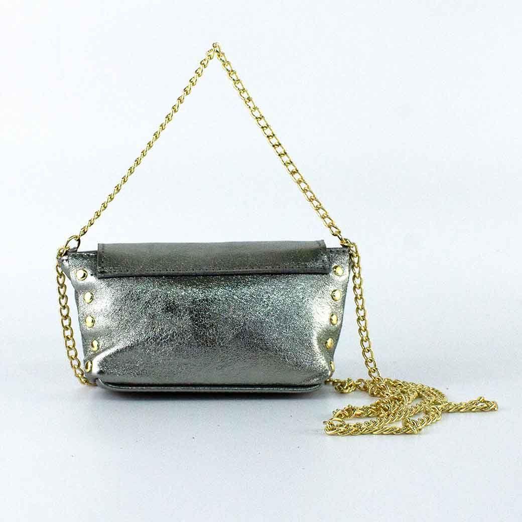 Cartera de Cuero Chica Metalizado 772 Mujer Plateado Mailea-2