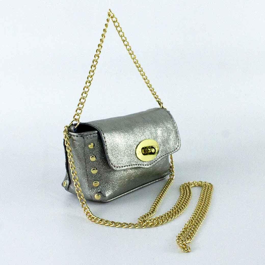 Cartera de Cuero Chica Metalizado 772 Mujer Plateado Mailea-3