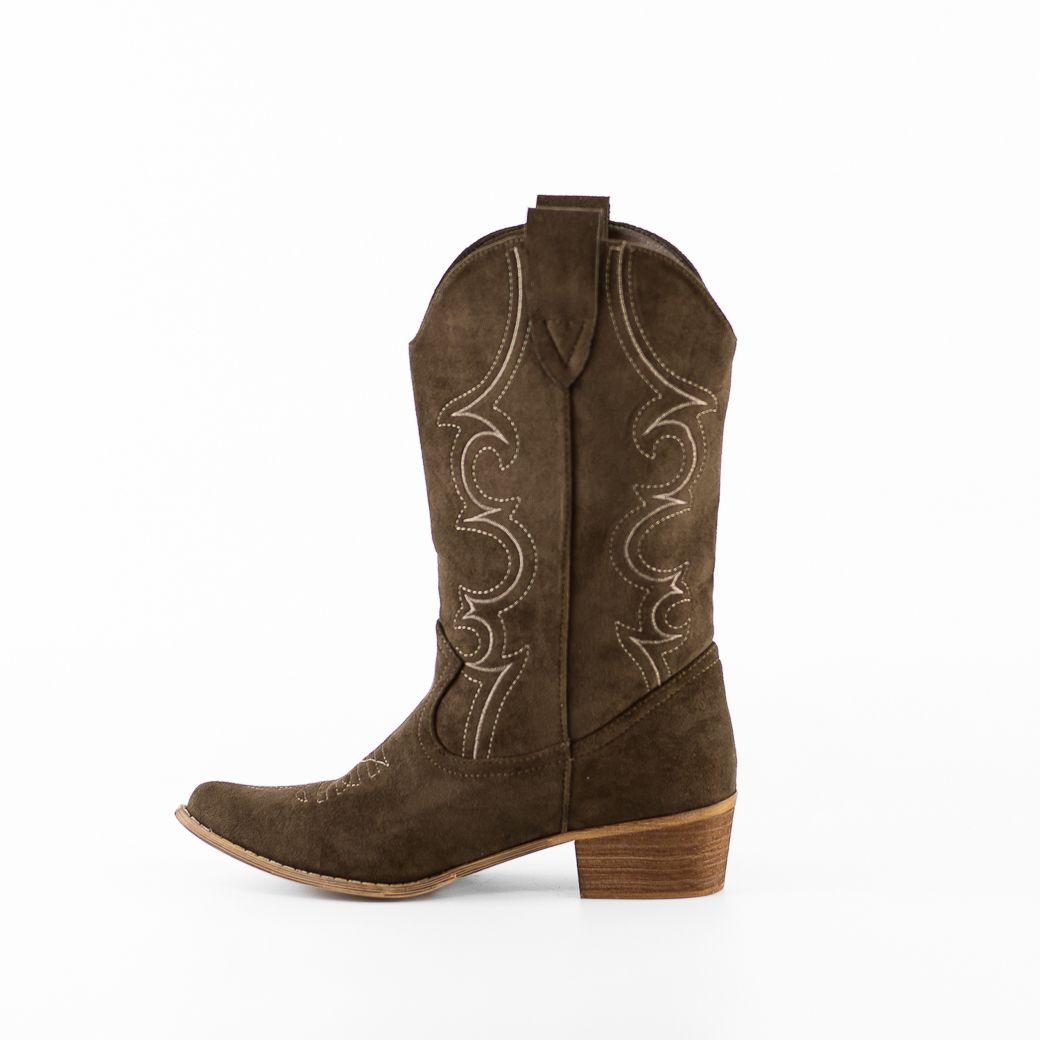 Bota Vaquera Gamuza Costura Simple Mujer Moro Mailea-3