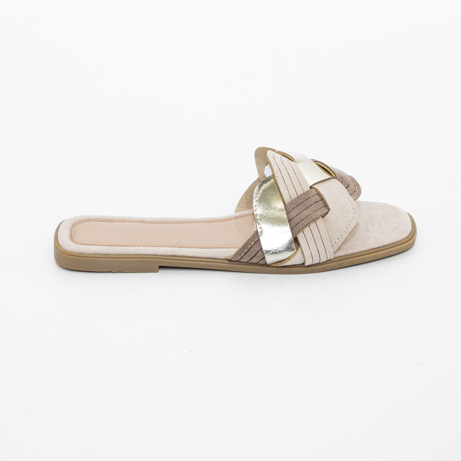 Sandalia Plana Olas Cruzadas Beige Mailea-0
