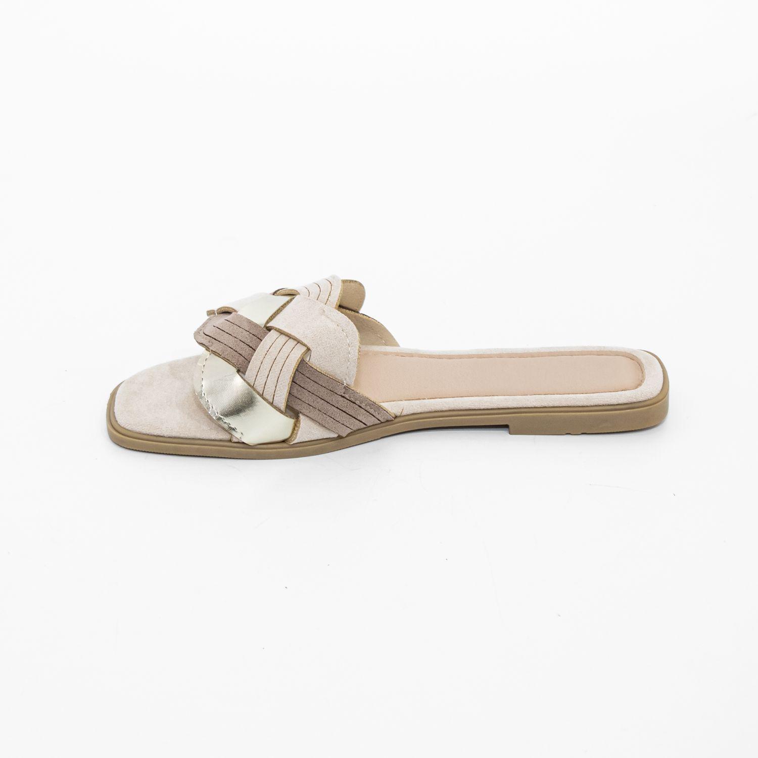 Sandalia Plana Olas Cruzadas Beige Mailea-2