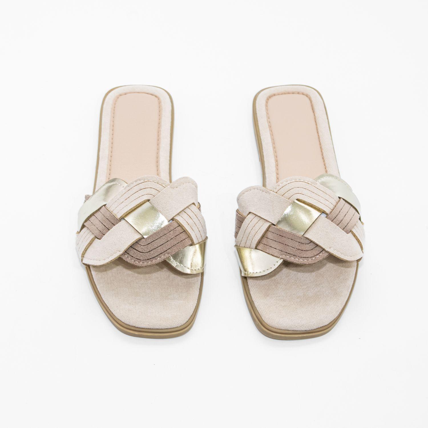 Sandalia Plana Olas Cruzadas Beige Mailea-4
