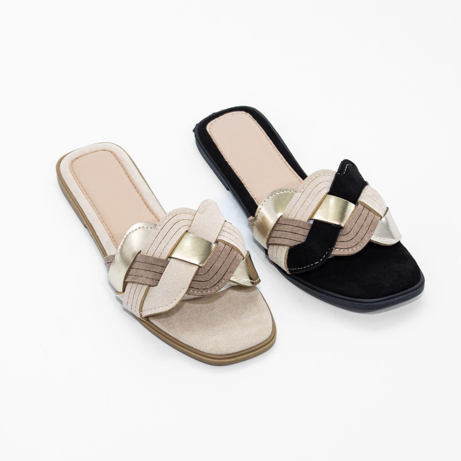 Sandalia Plana Olas Cruzadas Beige Mailea-5