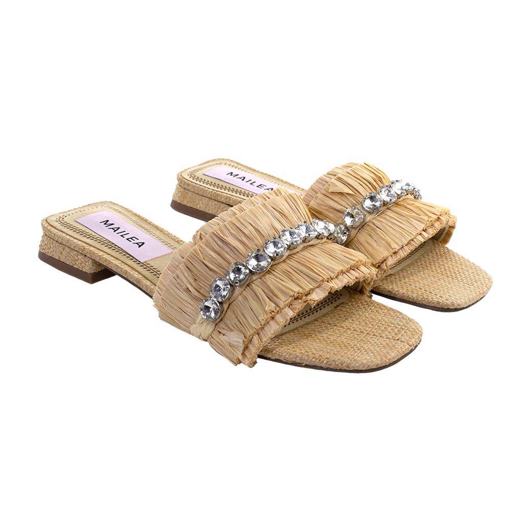 Sandalia Baja Franjas Strass Beige-4