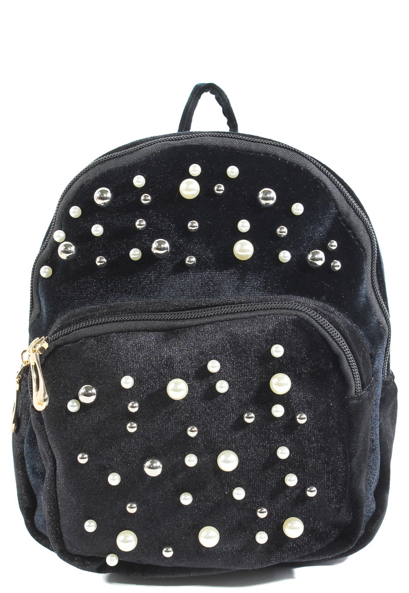 Mochila Terciopelo Perlas Negro-4