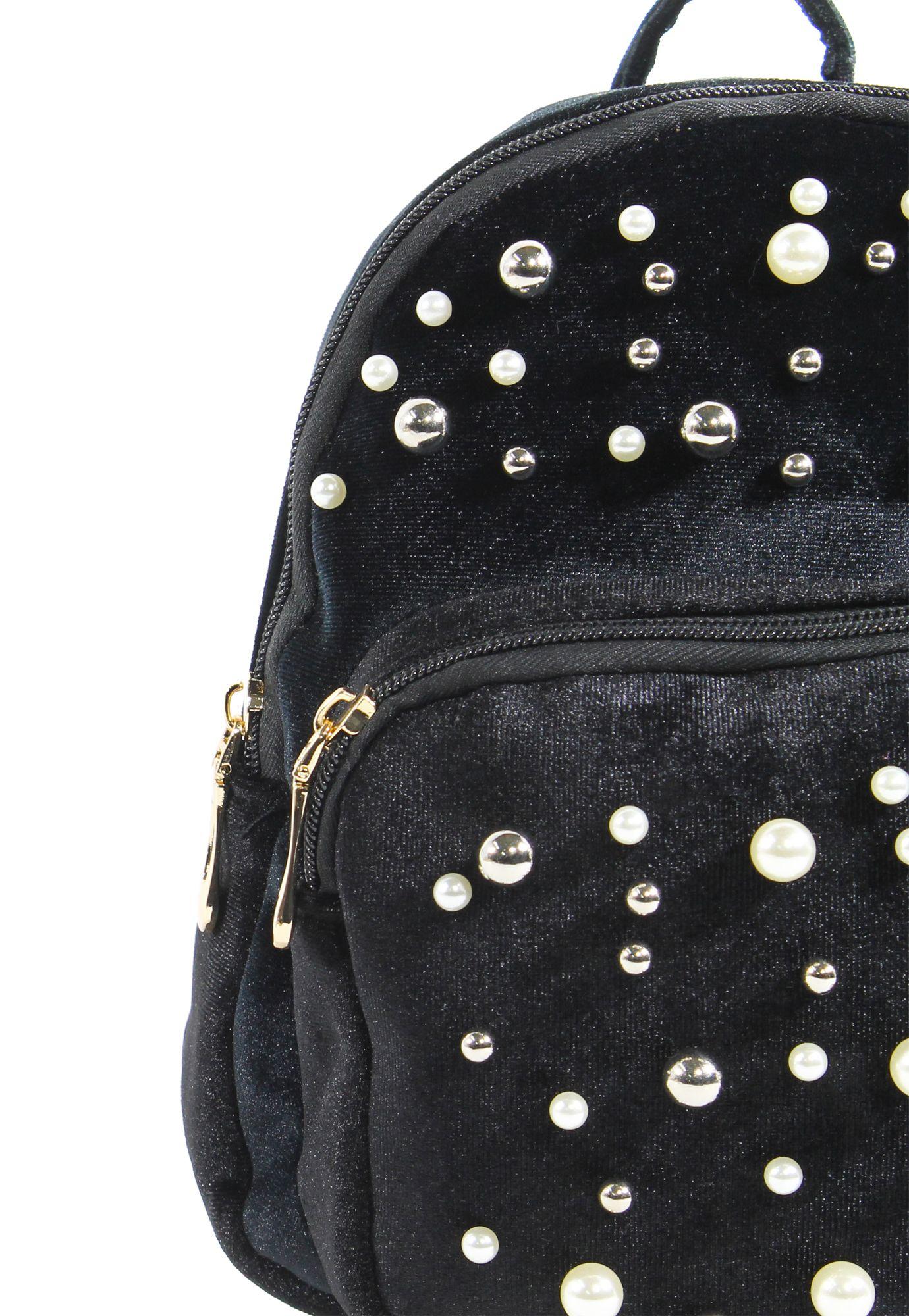 Mochila Terciopelo Perlas Negro-7
