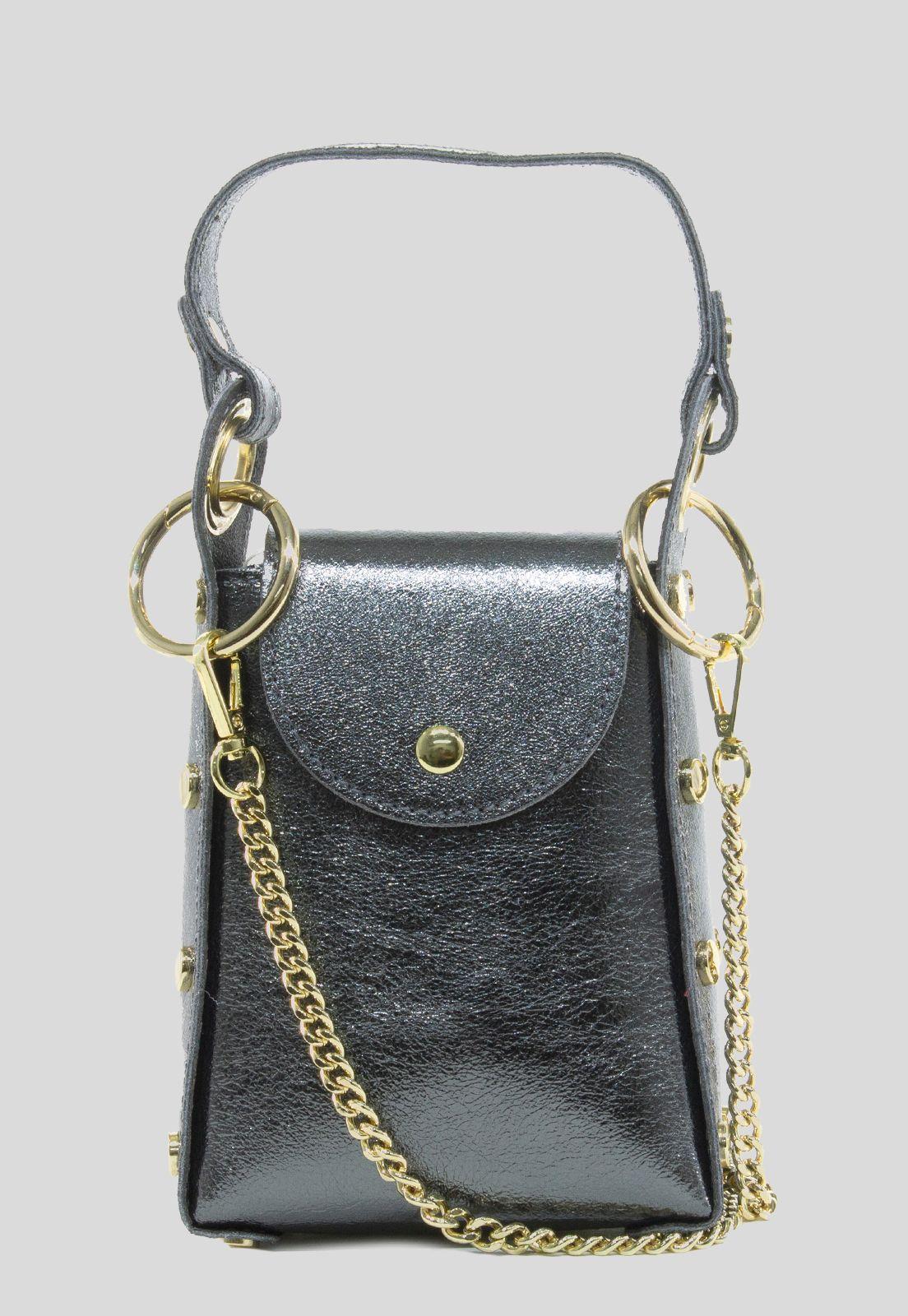 Portacelular cuero tachas planas Asfalto-0