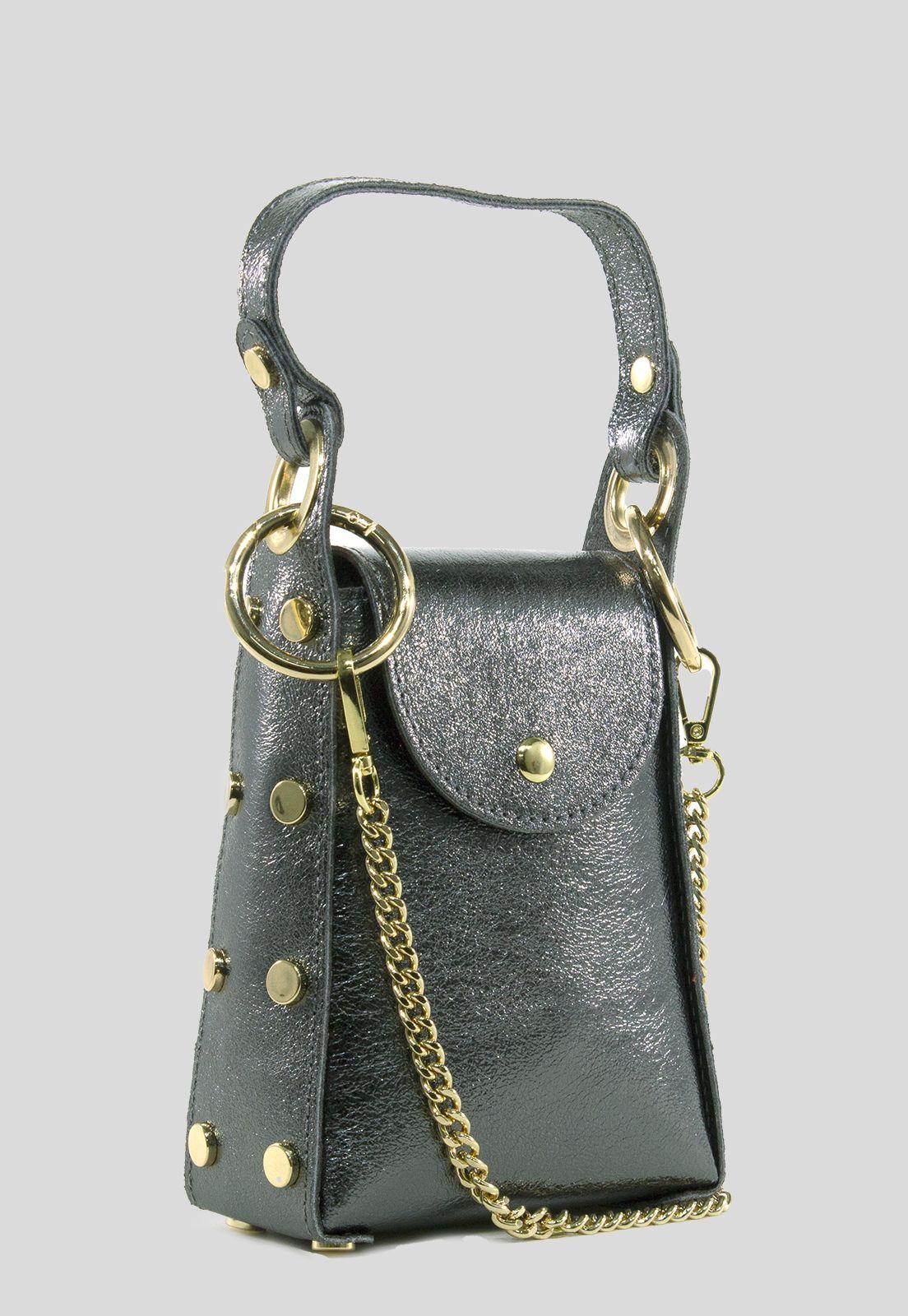 Portacelular cuero tachas planas Asfalto-1