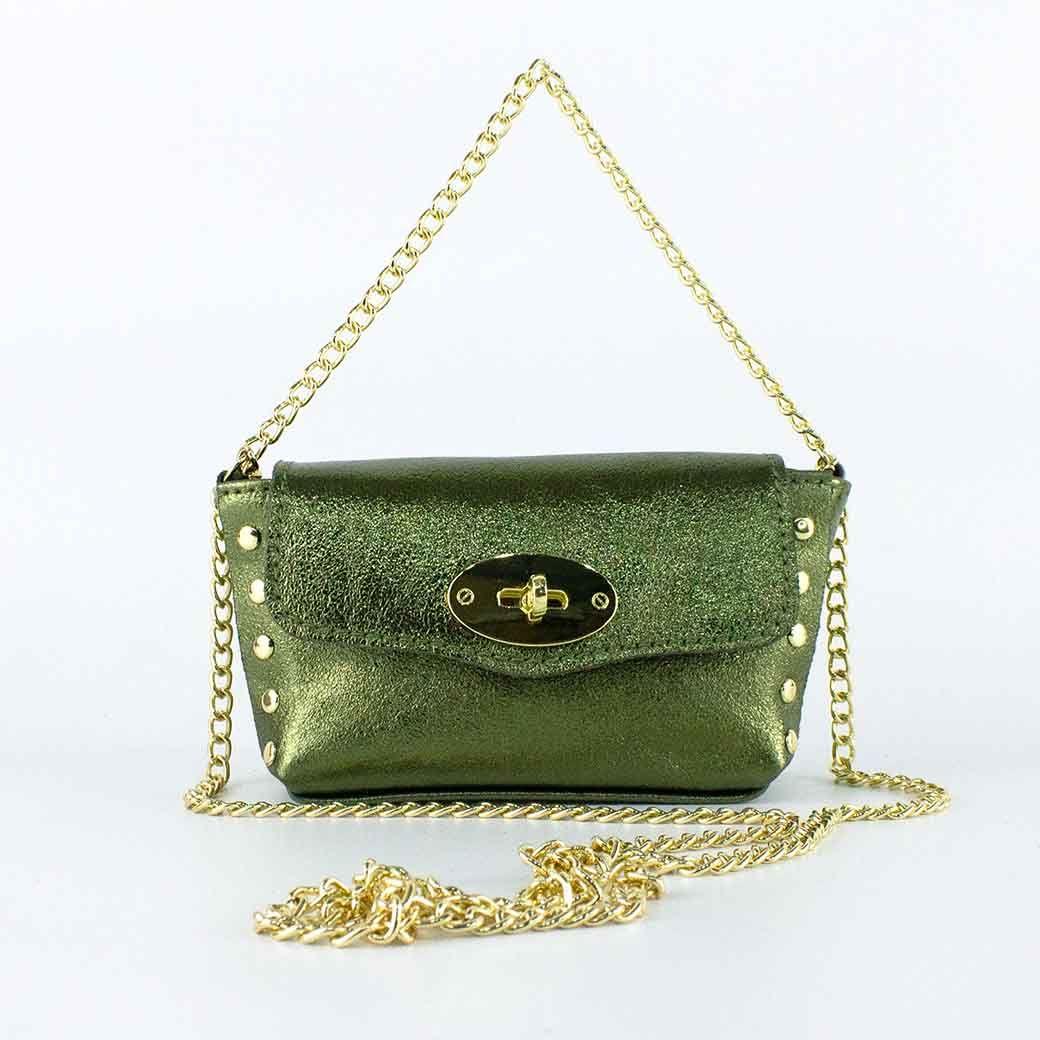 Cartera de Cuero Chica Metalizado 772 Mujer Verde Mailea-0