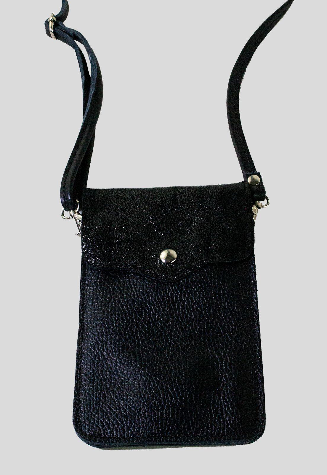 Portacelular cuero tapa brillo Negro-0