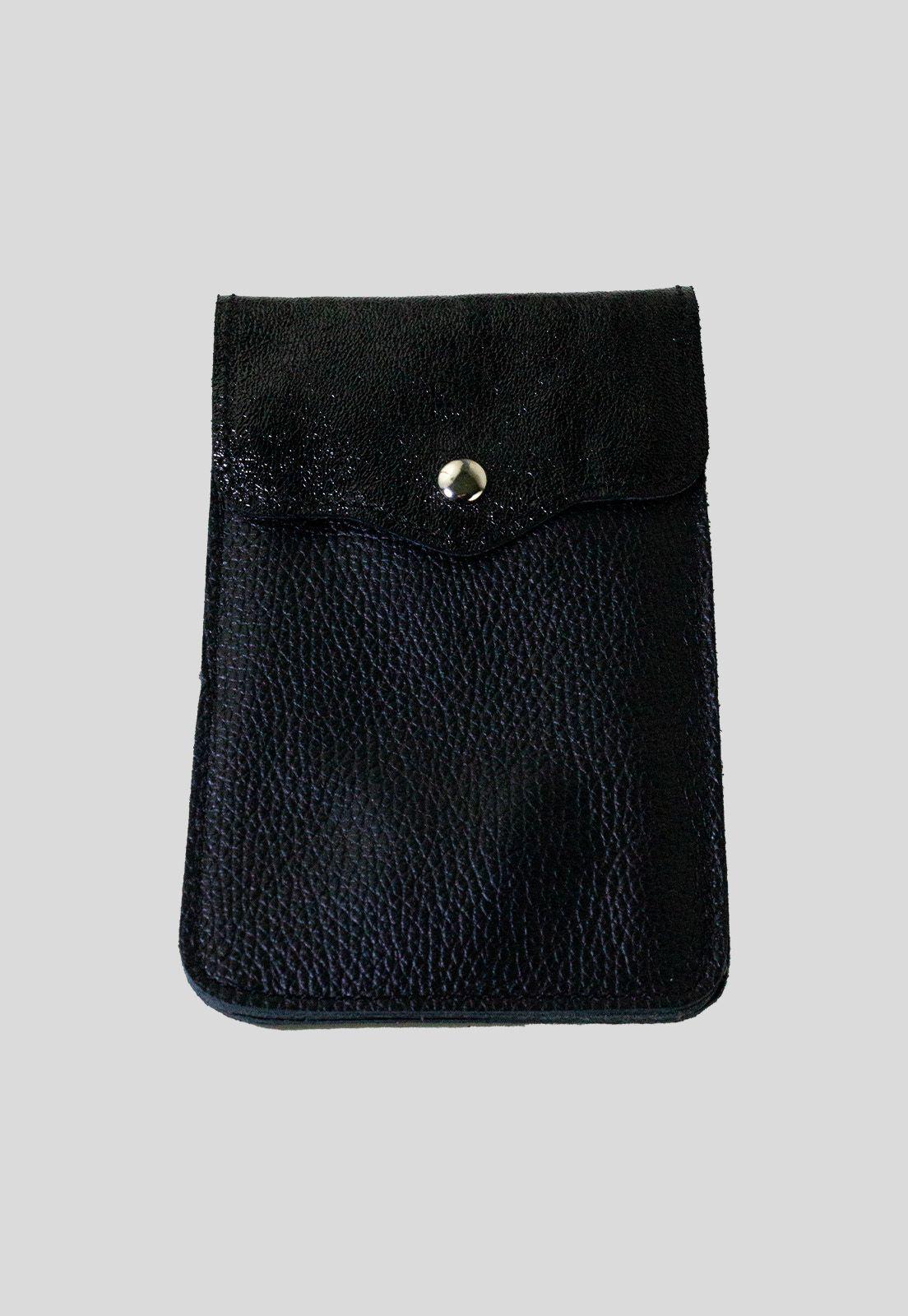 Portacelular cuero tapa brillo Negro-2