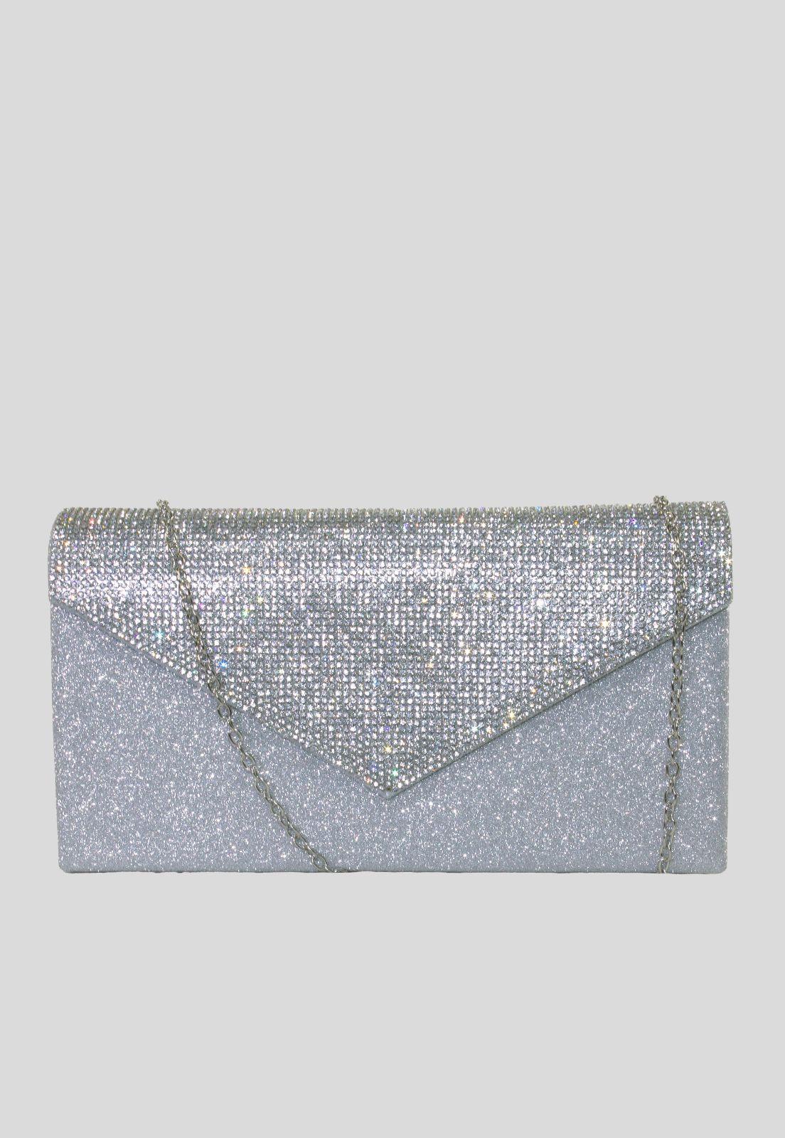 Cartera noche grande sobre tapa brillo Plata-0