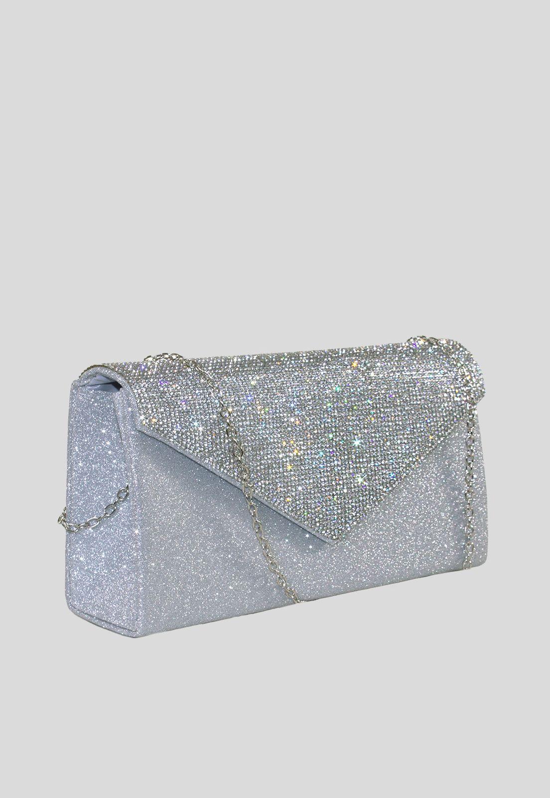 Cartera noche grande sobre tapa brillo Plata-1