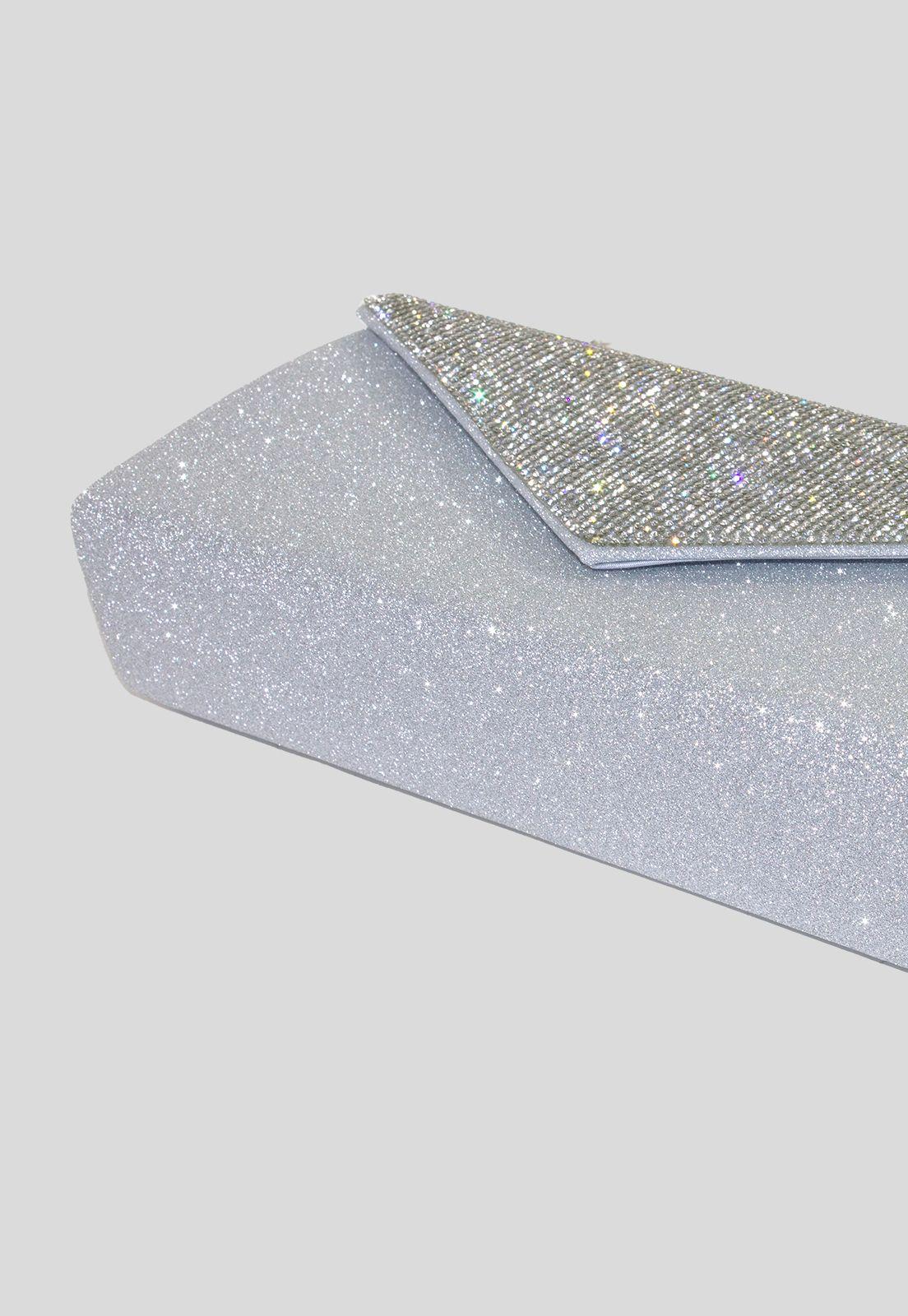 Cartera noche grande sobre tapa brillo Plata-4