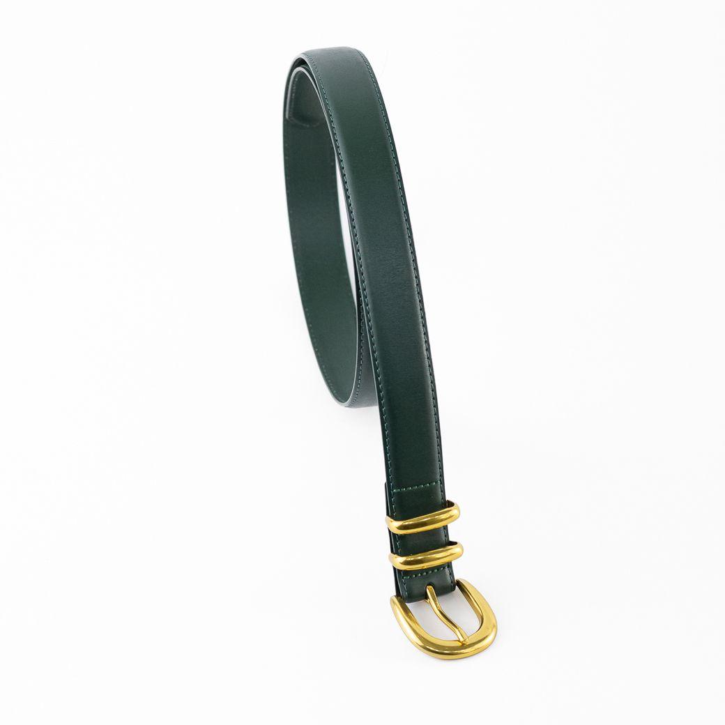 Cinturón Cuero Clásico Doble Pasador Mujer Verde Mailea-3