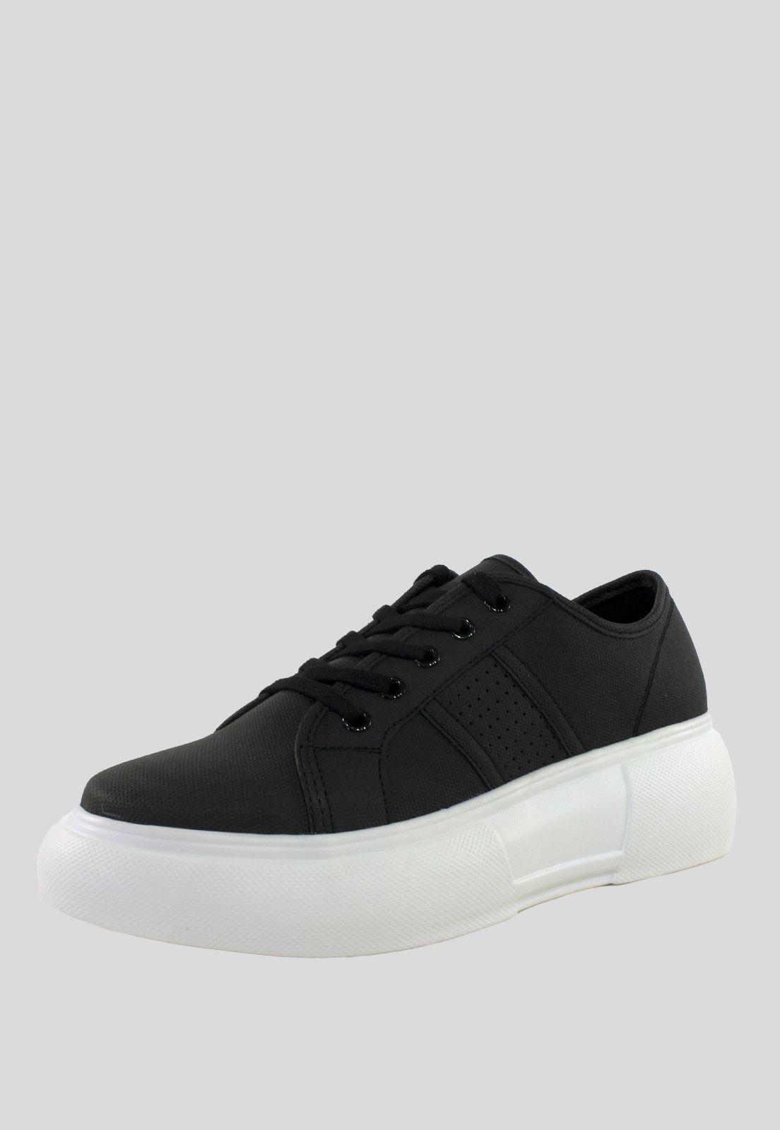 Zapatilla Alta Lisa Perforada Negro-0