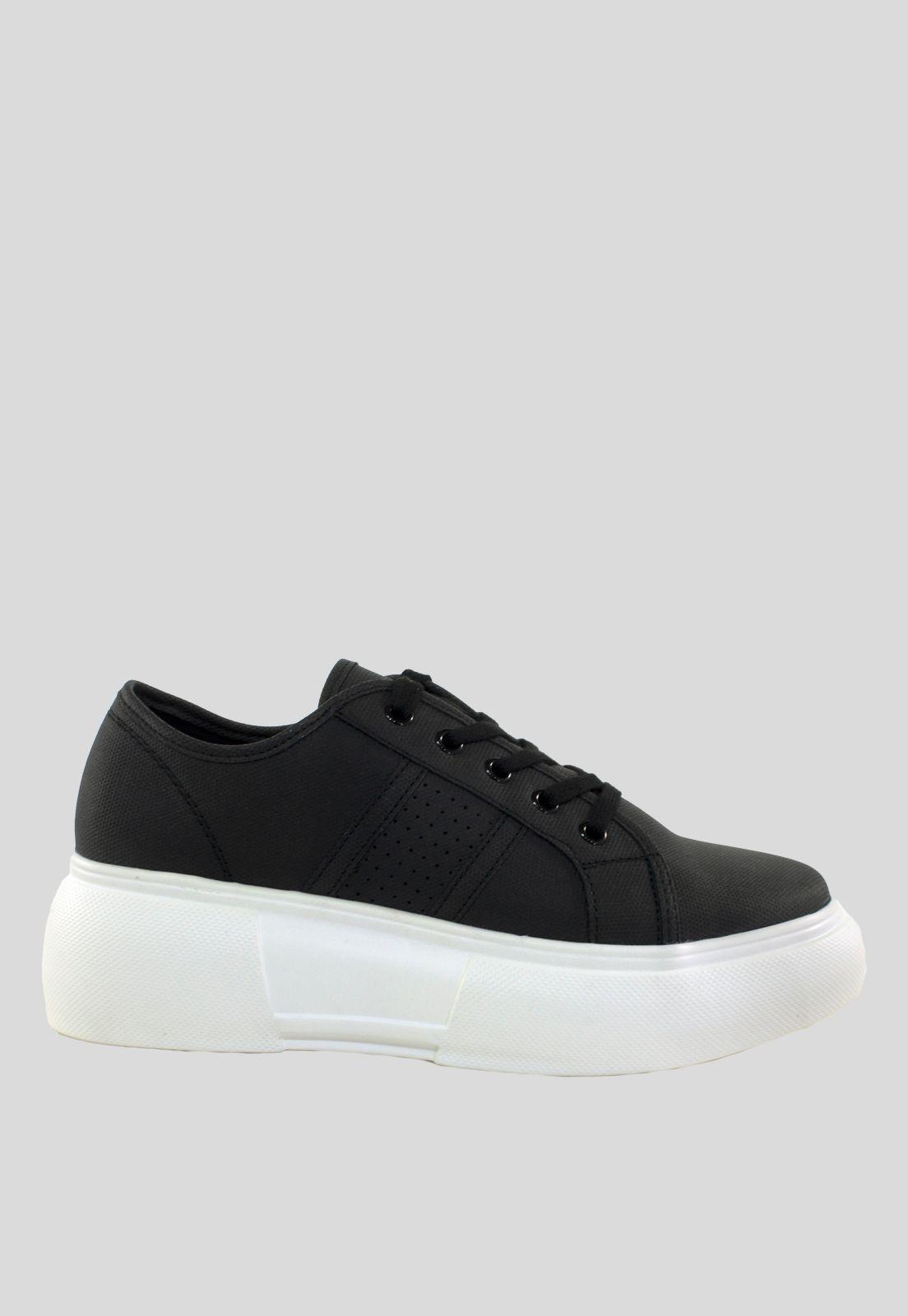 Zapatilla Alta Lisa Perforada Negro-1