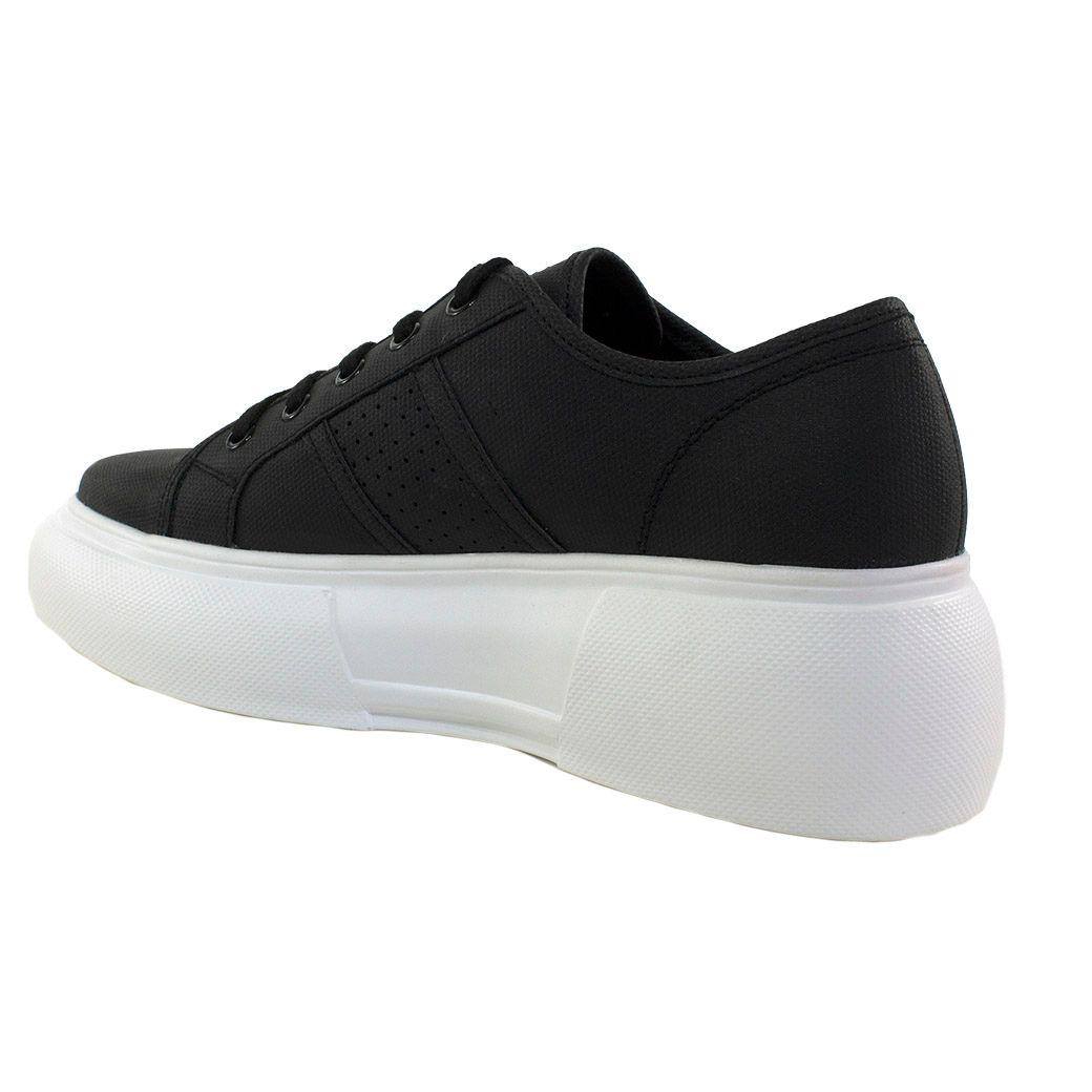 Zapatilla Alta Lisa Perforada Negro-2