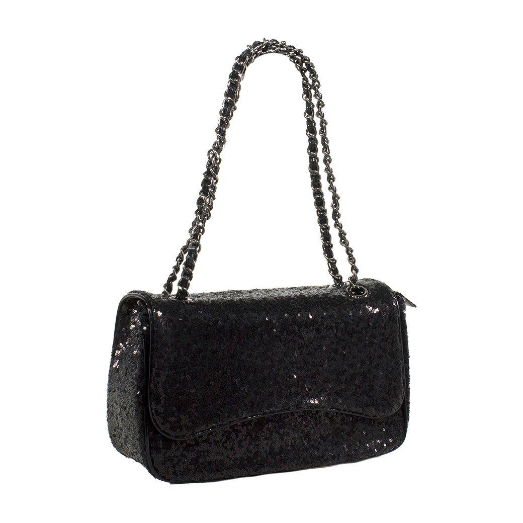 Cartera Mediana Lentejuelas Negro-1