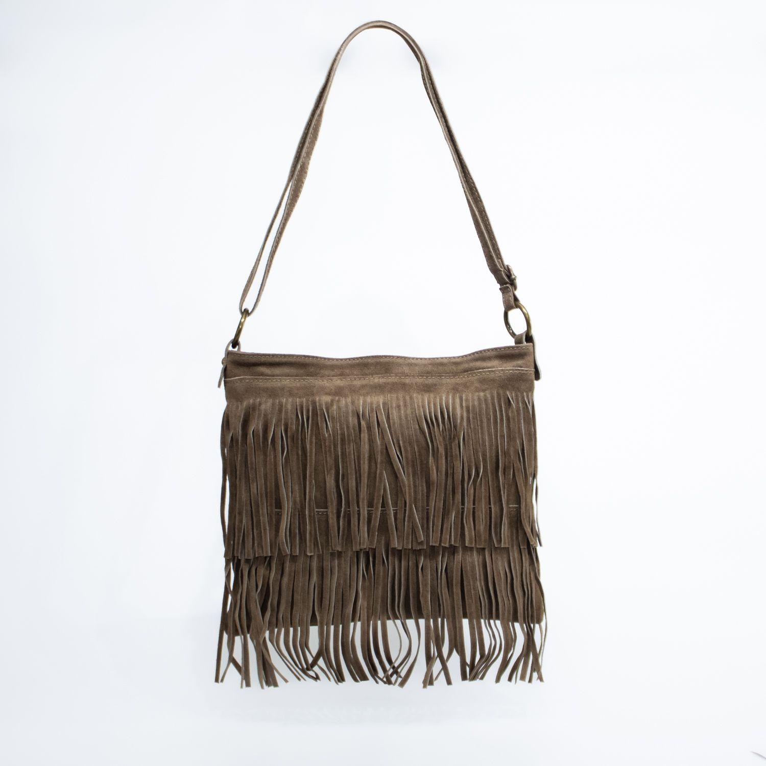 Cartera de reno con flecos frontales color Taupe-0