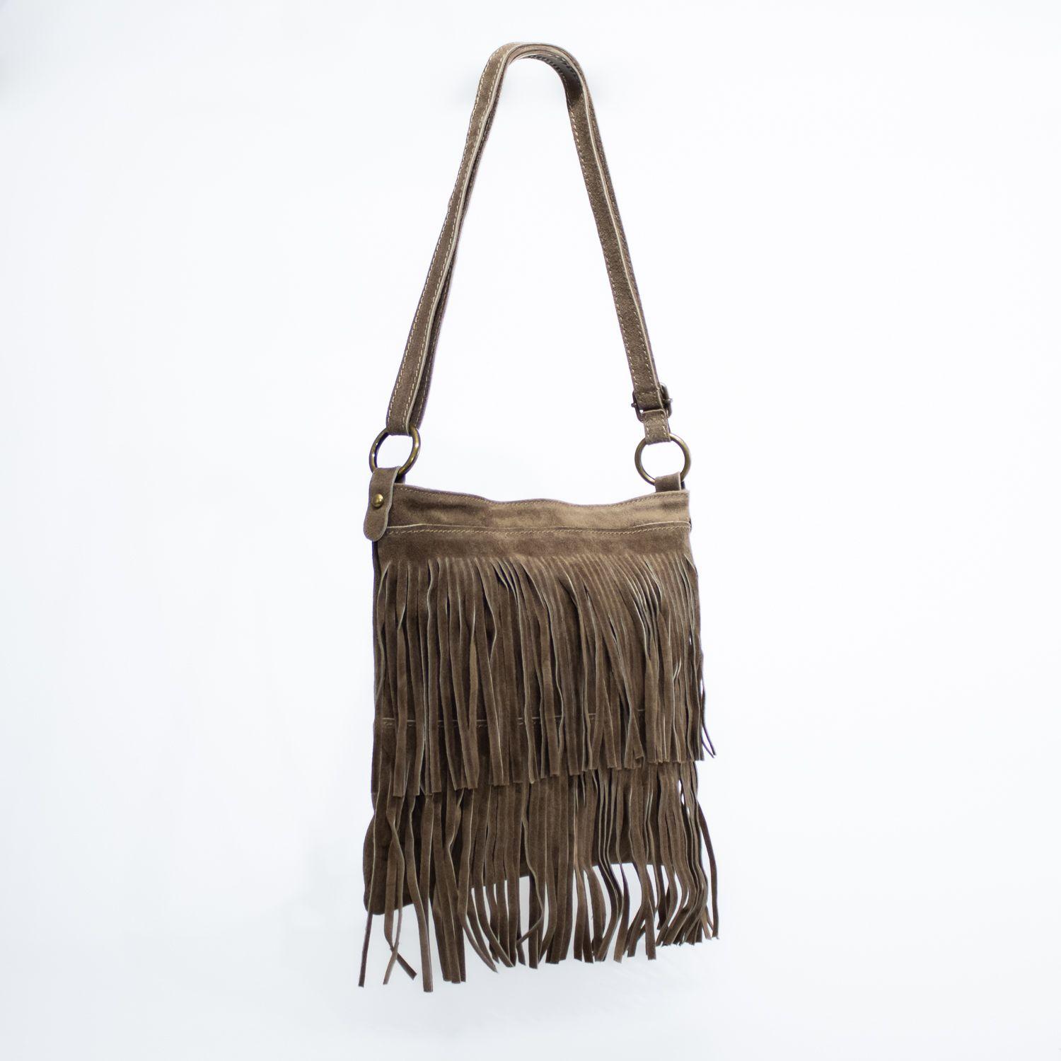 Cartera de reno con flecos frontales color Taupe-1