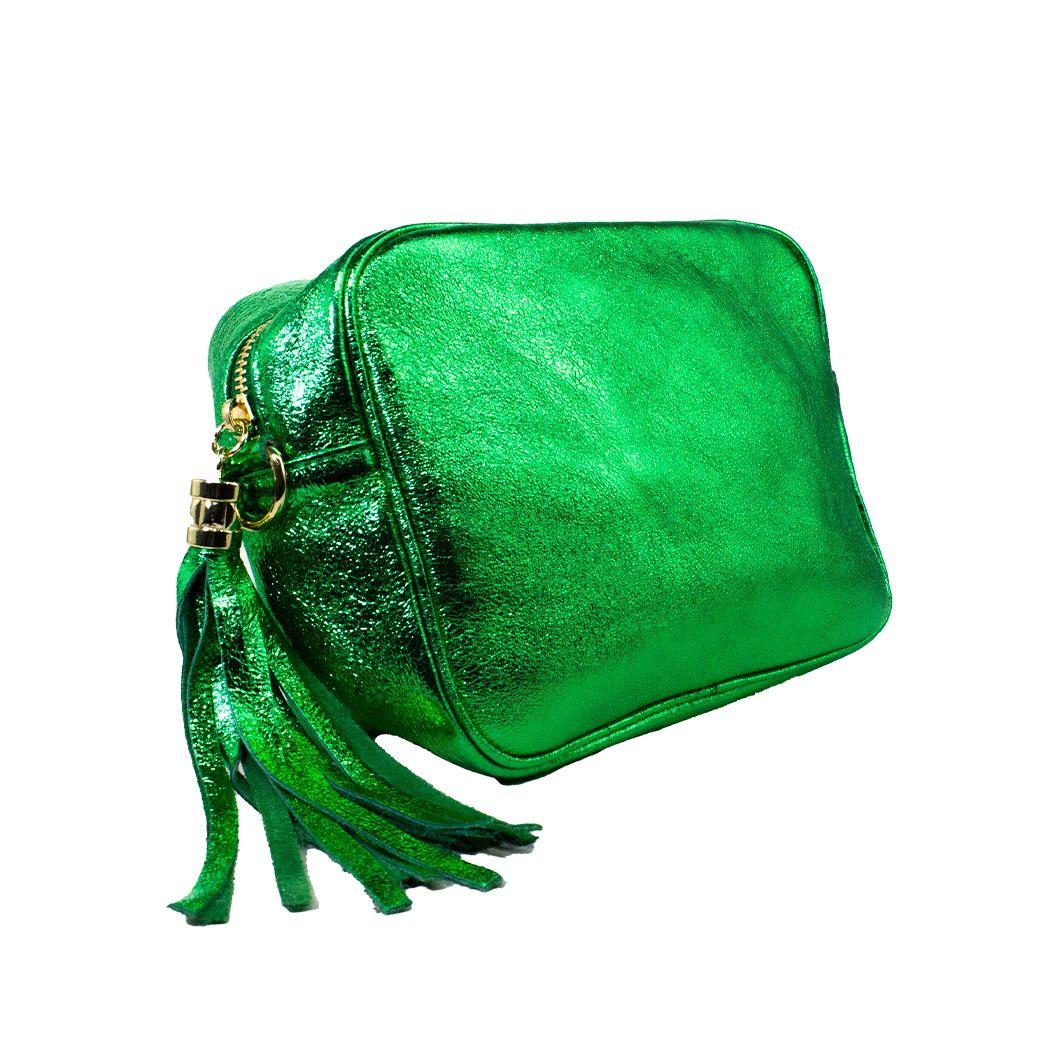 Cartera cuero rectangular brillo Verde-2