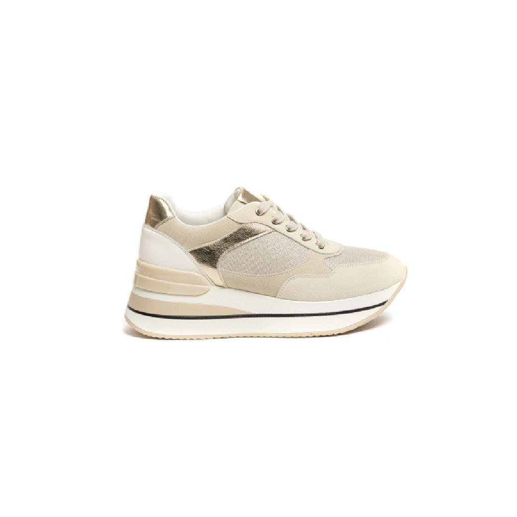 Zapatilla Gamuza Plataforma Glitter 657 Mujer Beige Mailea-0