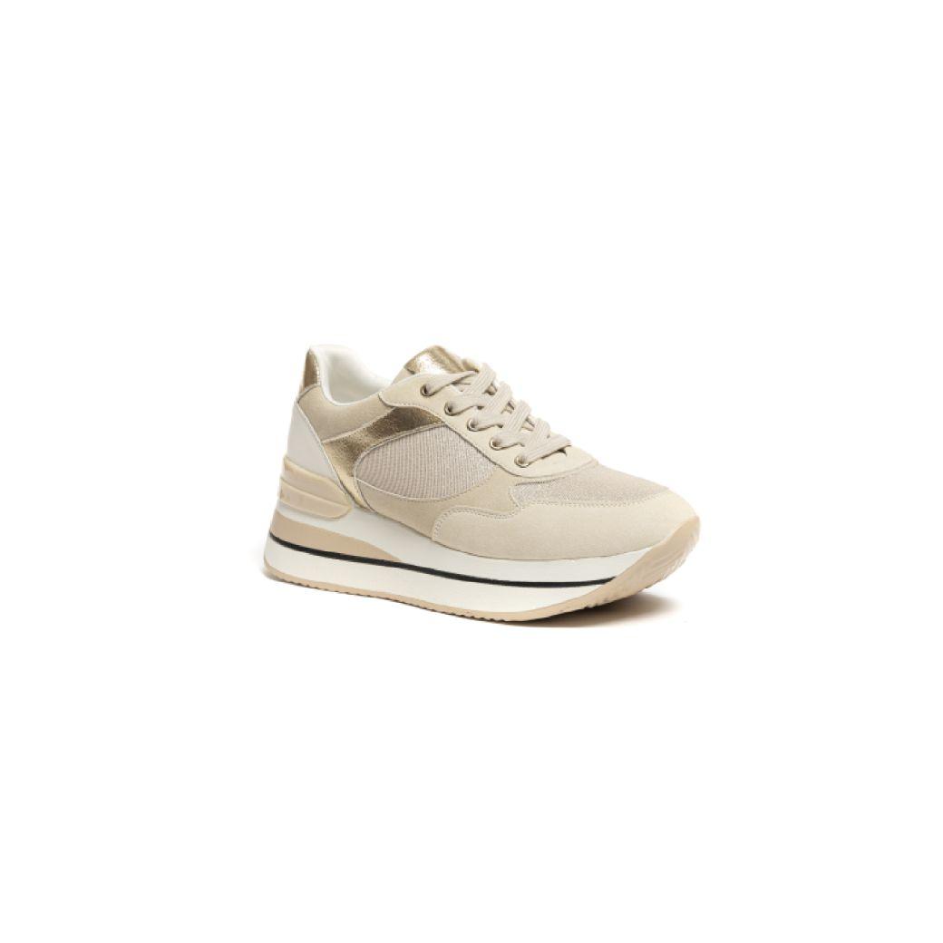 Zapatilla Gamuza Plataforma Glitter 657 Mujer Beige Mailea-1