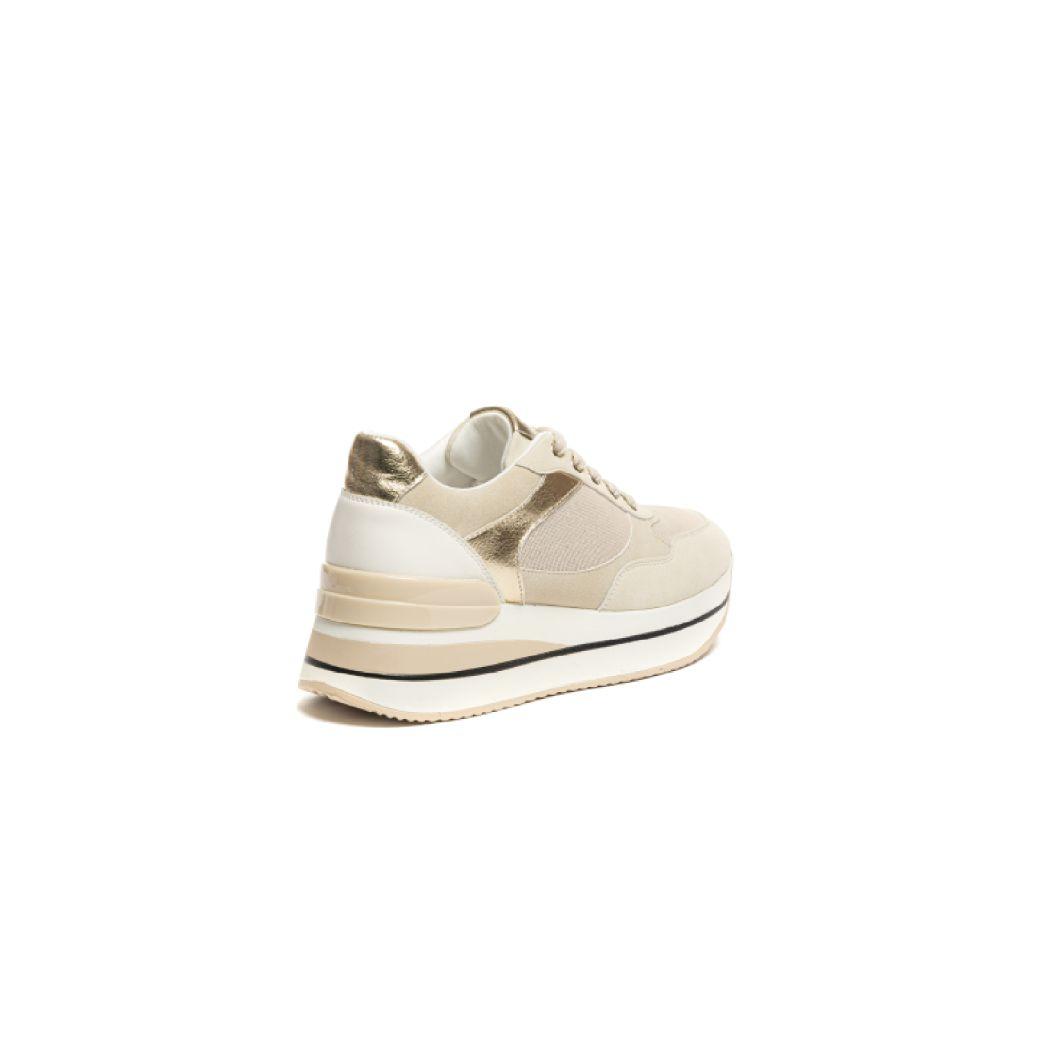 Zapatilla Gamuza Plataforma Glitter 657 Mujer Beige Mailea-3