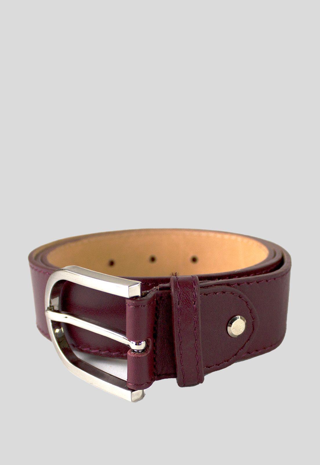 Cinturon Cuero Hebilla Metal Burdeo-0