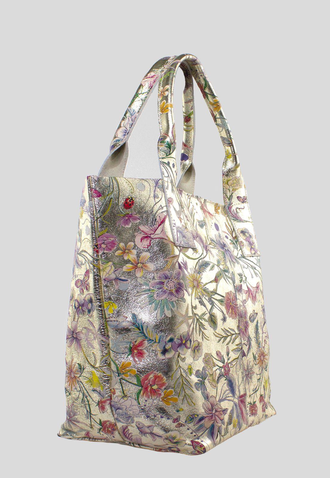 Cartera Cuero Floreada Oro-1