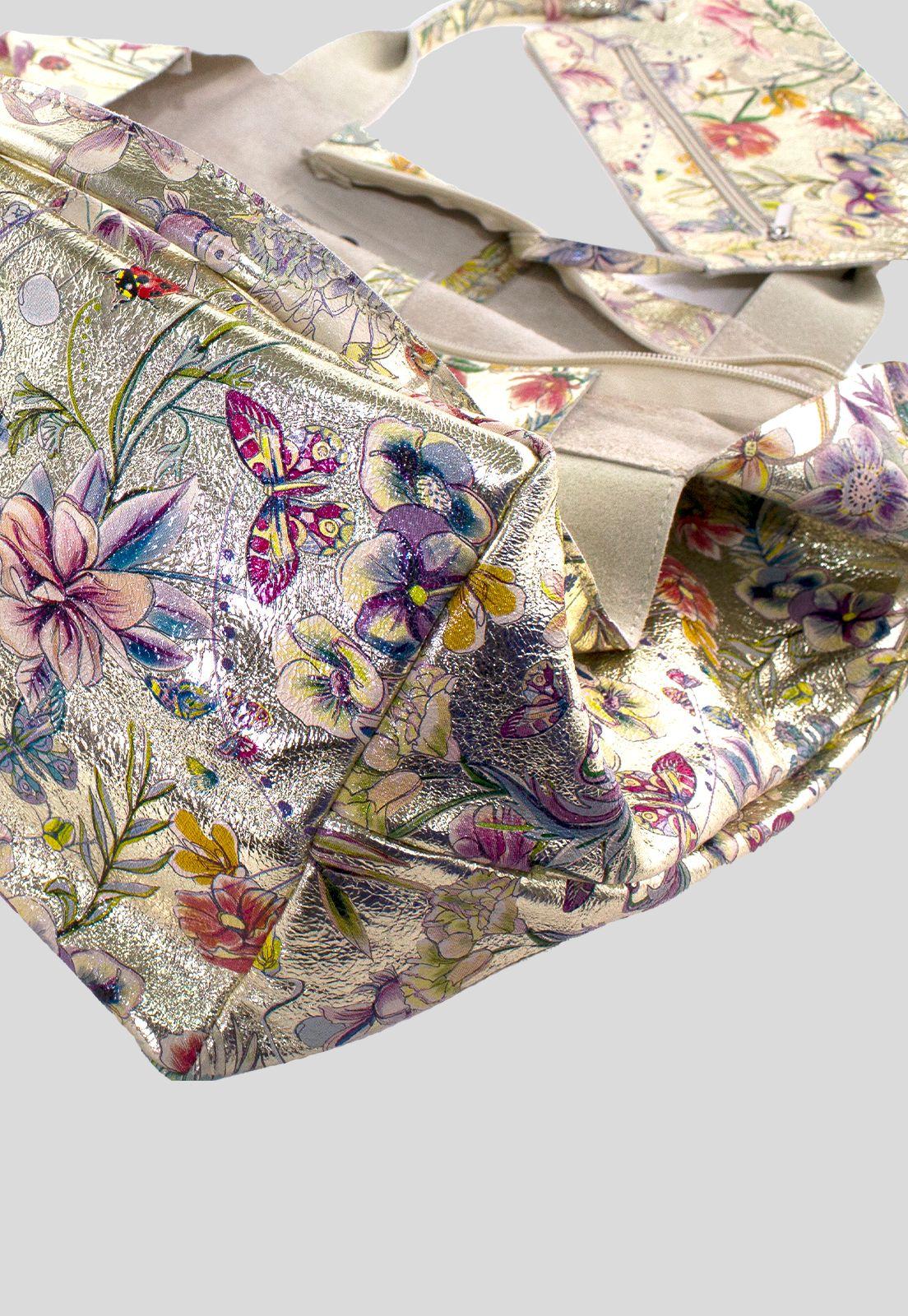 Cartera Cuero Floreada Oro-3