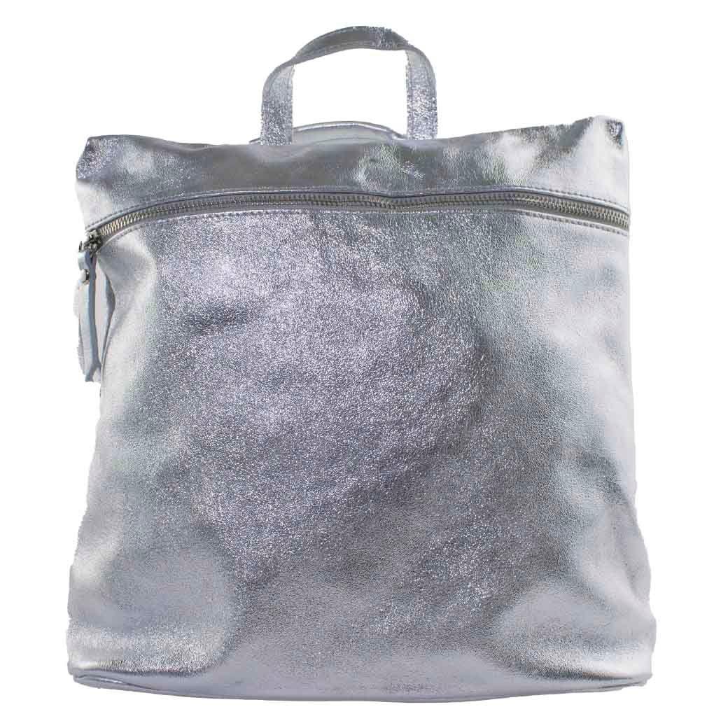 Mochila Cuero Metal Cierre Plata-0