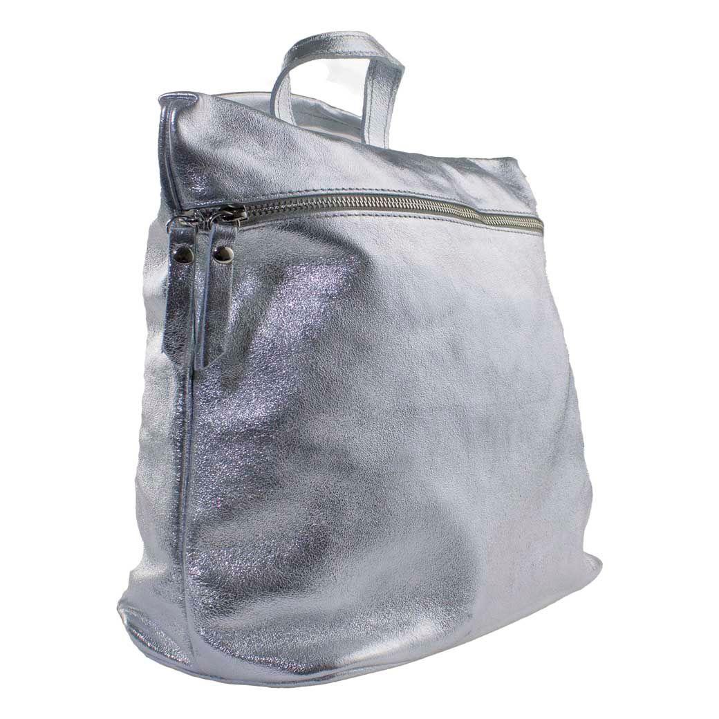 Mochila Cuero Metal Cierre Plata-1