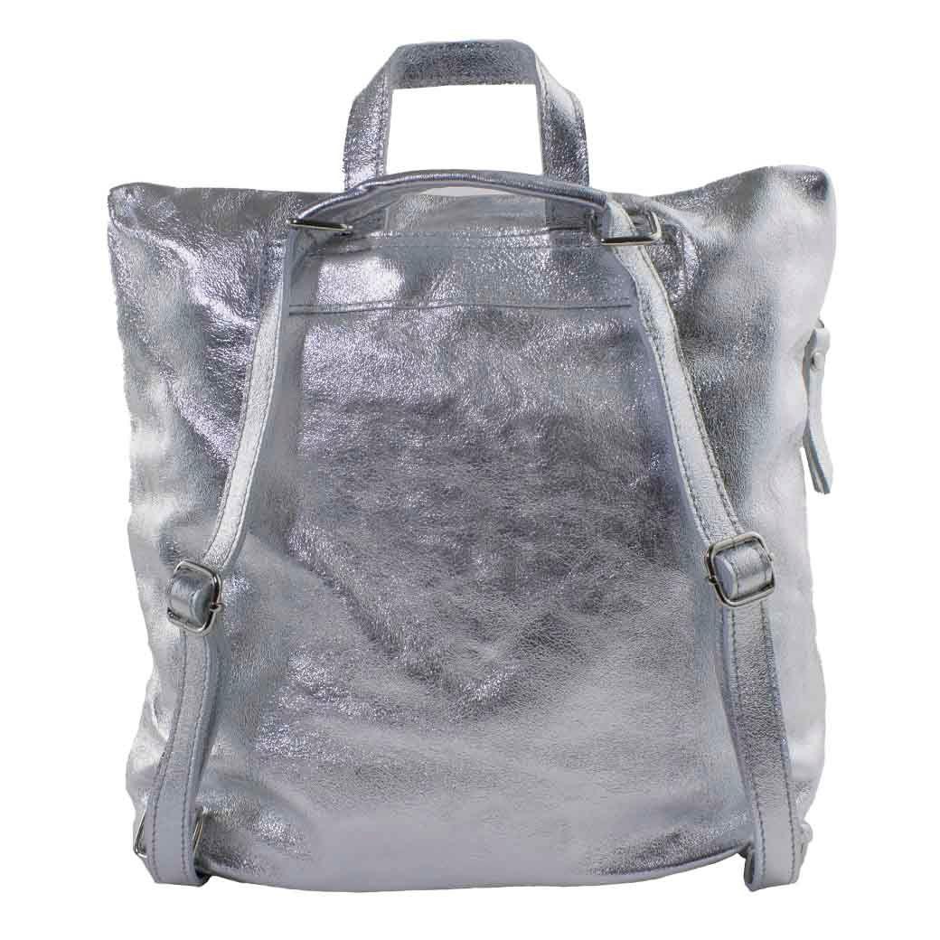 Mochila Cuero Metal Cierre Plata-2