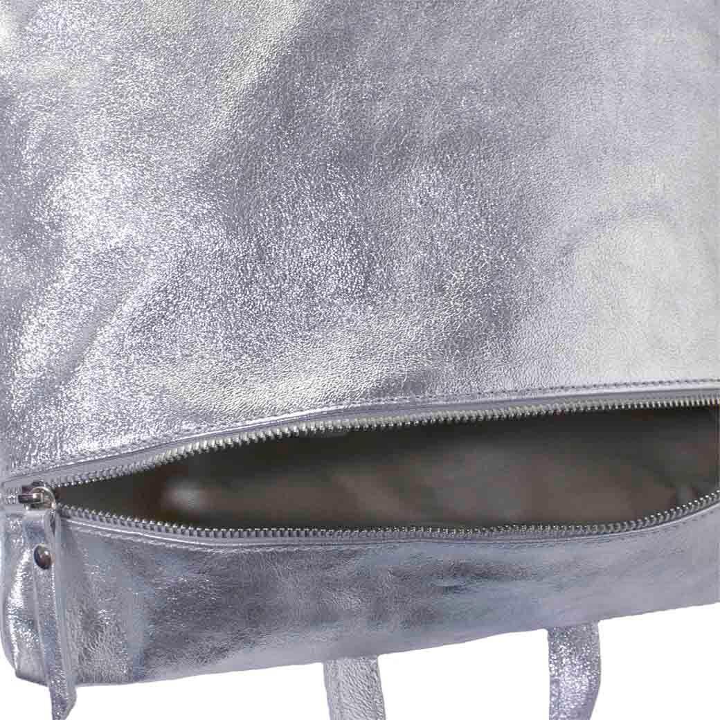 Mochila Cuero Metal Cierre Plata-3