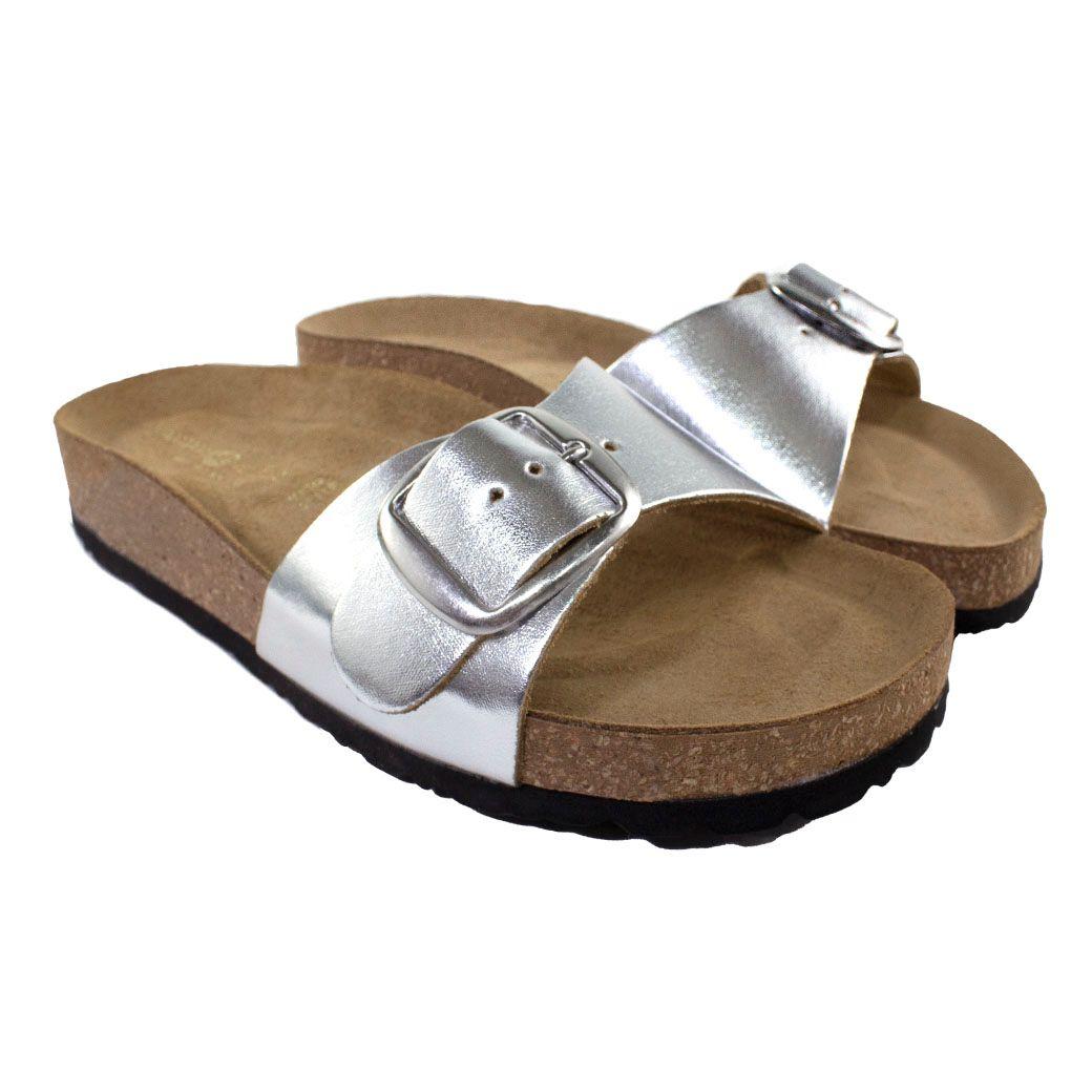 Sandalia Cuero Baja 1 Hebilla Plata-3