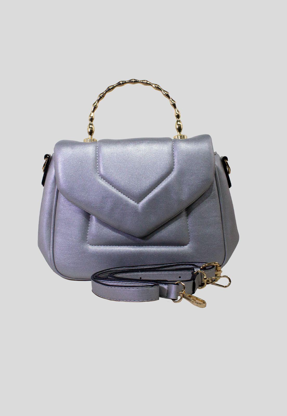 Cartera acolchada c/man. Metal Plata-1