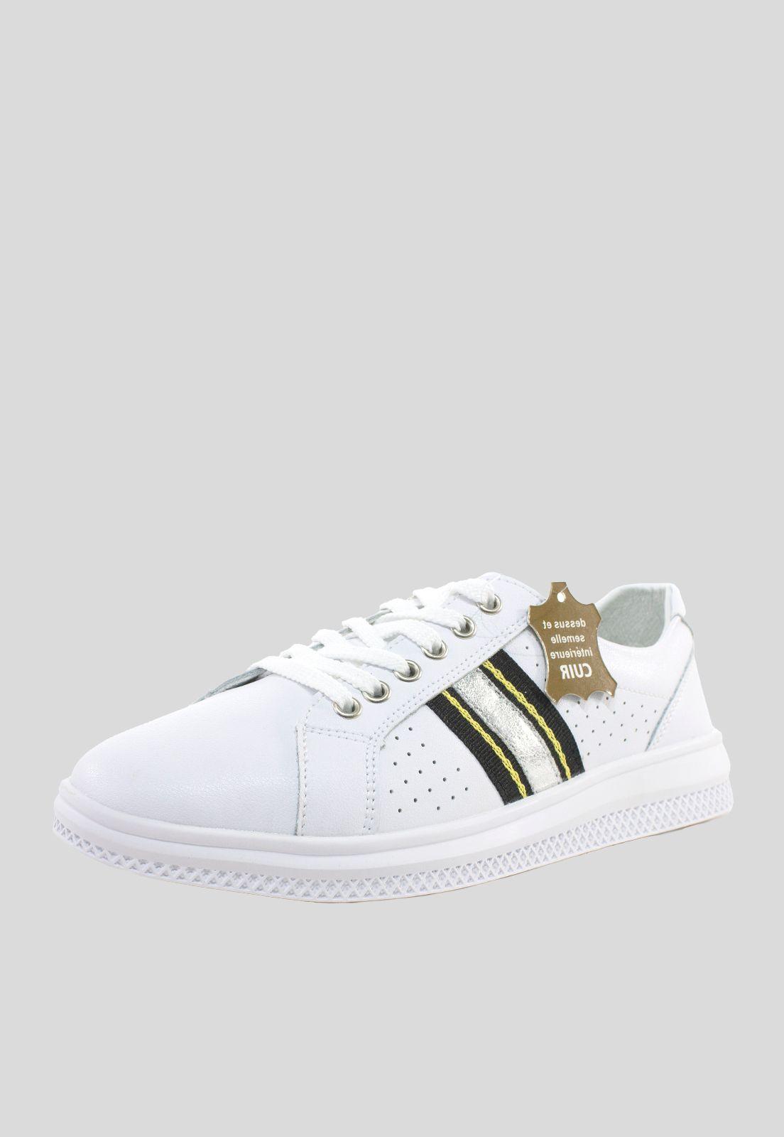 Zapatilla Cuero Franja Lateral Plata-0